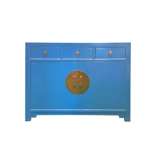 Chinese Oriental Bright Blue 3 Drawers Sideboard Buffet Table Cabinet cs7577E image 1