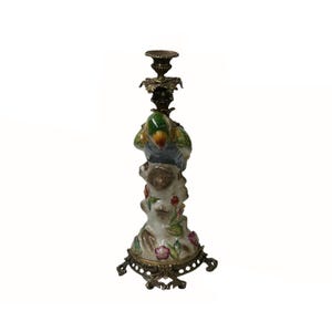 Stary ręcznie robiony ceramiczny świecznik w kształcie papugi ws4356E