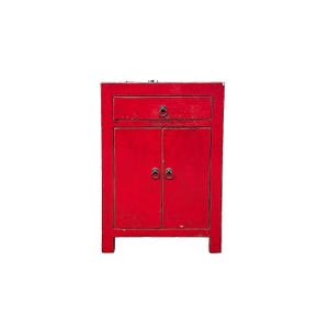 Distressed Rustic Rough Bright Red Drawer Small End Table Nightstand GB599E