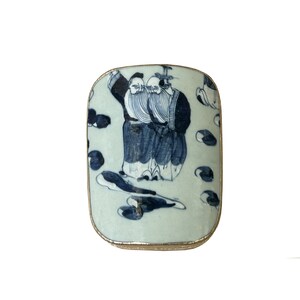 Chinese Old White Base Blue OldMan Graphic Porcelain Art Pewter Box ws3925E