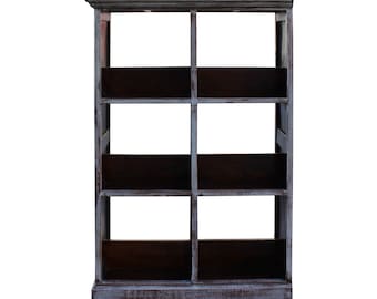 Distressed Cream Gray White Wood Small Table Top Curio Display Stand ws726E