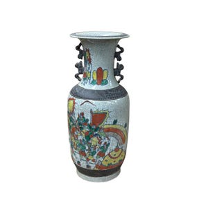 Orient Crackle Gray Warrior Graphic Artistic Pottery Ceramic Vase ws4704E