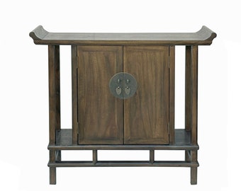 Chinese Brown Stain Altar Point Edge Narrow Slim Side Table Cabinet cs7789E
