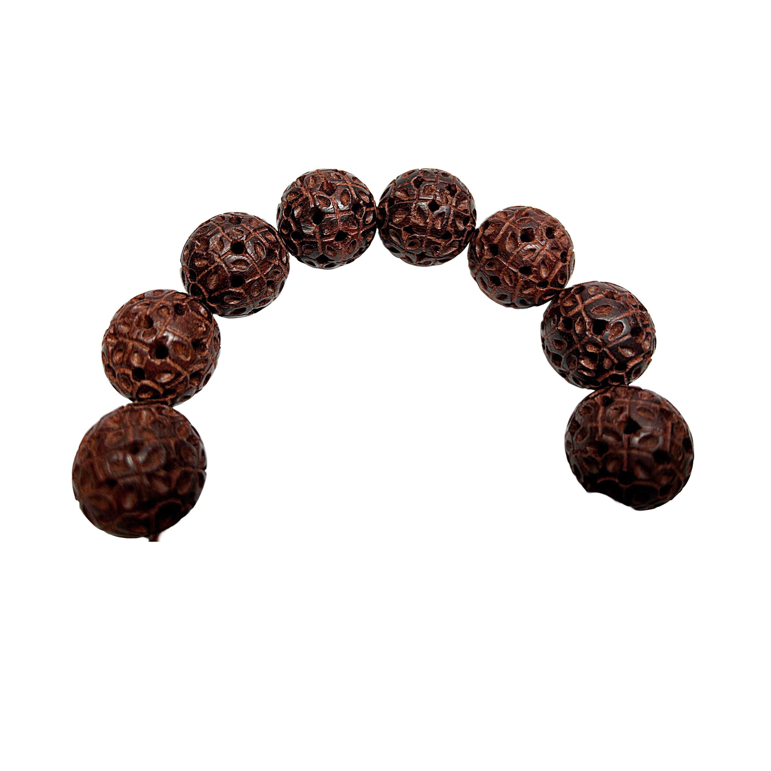 Chinese Zitan Rosewood Carved Beads Hand Rosary Praying Bracelet