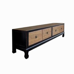 Oriental Black Light Tan Rattan Doors Low TV Stand Console Table Cabinet cs7693E image 4