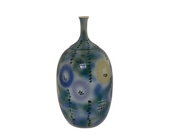 Artistic Pastel Flower Pattern Porcelain Round Long Narrow Mouth Vase ws3538E