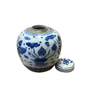 Chinese Hand-paint Flowers Fishes Blue White Porcelain Ginger Jar ws2818E image 3
