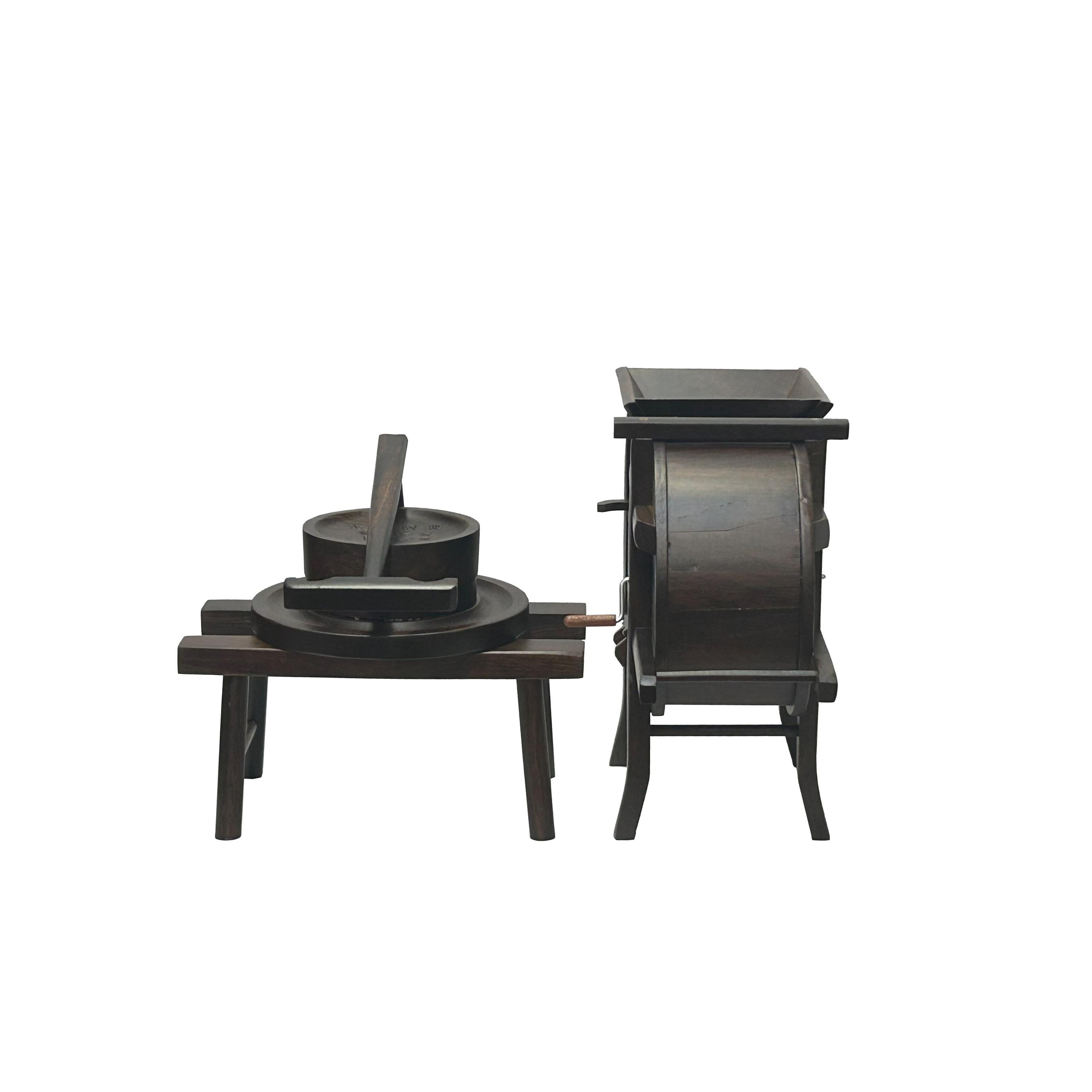 Set of 2 Chinese Rosewood Miniature Rice Grain Grinder Crushing Mill ...