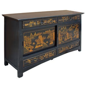 Chinese Fujian Golden Graphic Sideboard High Credenza Console Table TV Cabinet cs3509E image 3