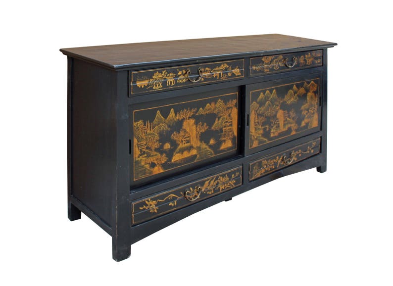 Chinese Fujian Golden Graphic Sideboard High Credenza Console Table TV Cabinet cs3509E image 3