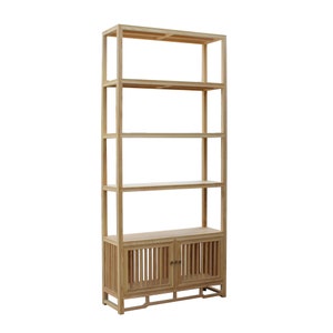 Light Natural Raw Wood Shutter Doors Minimalist Bookcase Display Cabinet cs4936E image 3