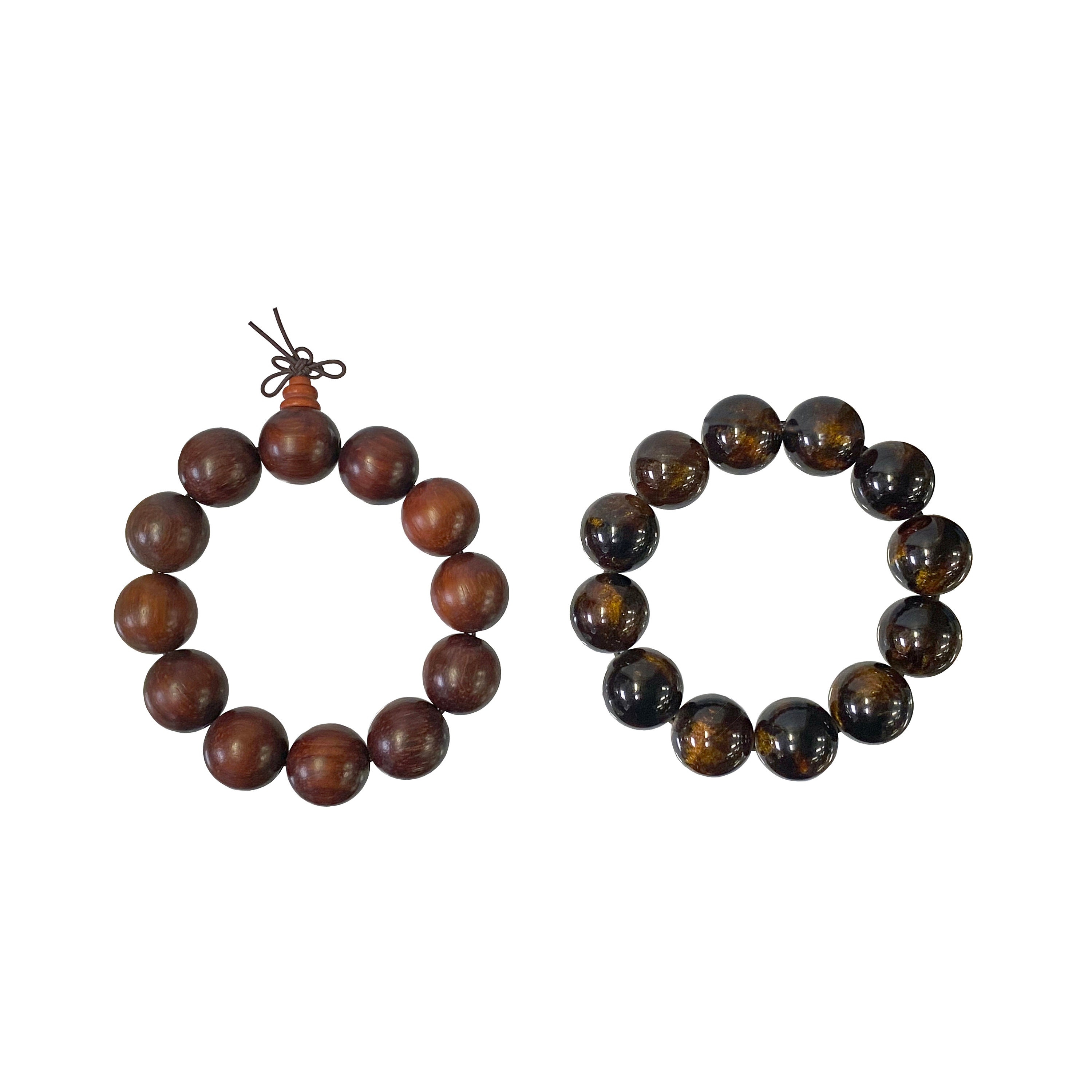 Set of 2 Brown Wood / Amber Resin Beads Hand Rosary Praying