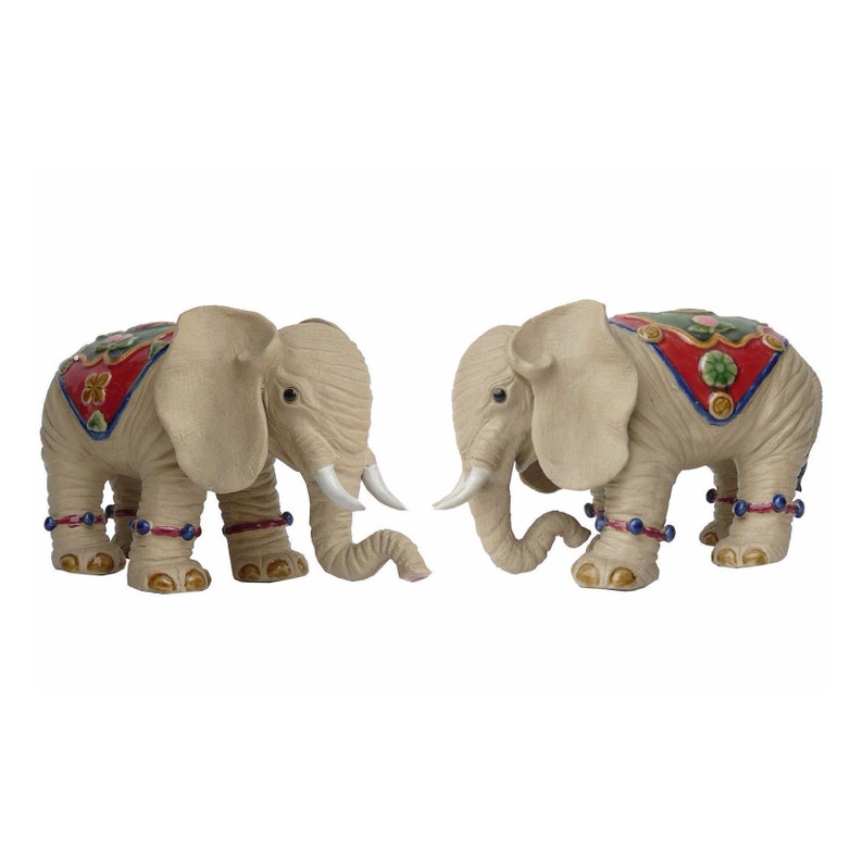 Pair Handmade Ceramic Lovely Elephant With Beautiful Jewelry Decor Statue fs722E image 1