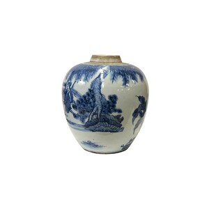 Oriental Lady House Small Blue White Porcelain Ginger Jar ws3331E image 2