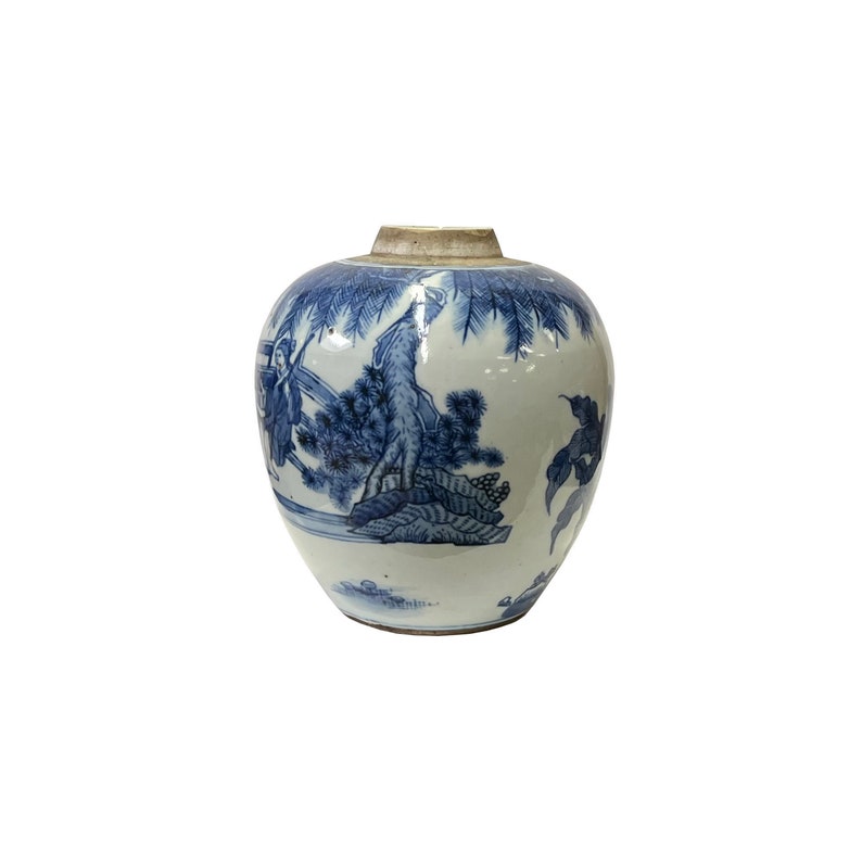 Oriental Lady House Small Blue White Porcelain Ginger Jar ws3331E image 2
