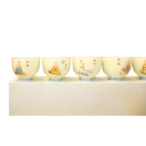 Chinese Off White Kid Lohon Graphic Porcelain Handmade Tea Cup 6 pieces Set ws592E image 4