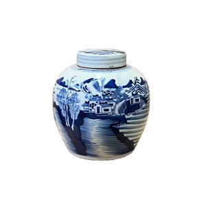 Oriental Hand-paint Scenery Blue White Porcelain Ginger Jar ws2541E image 1
