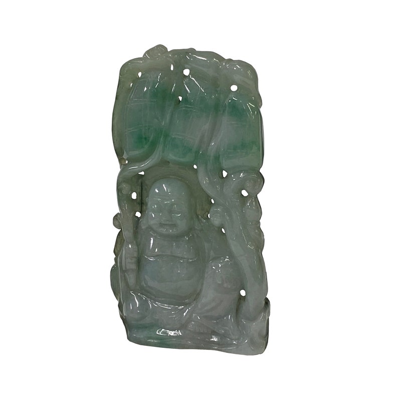 Chinese Jade Carved Happy Buddha Ornament Display s2237E image 4