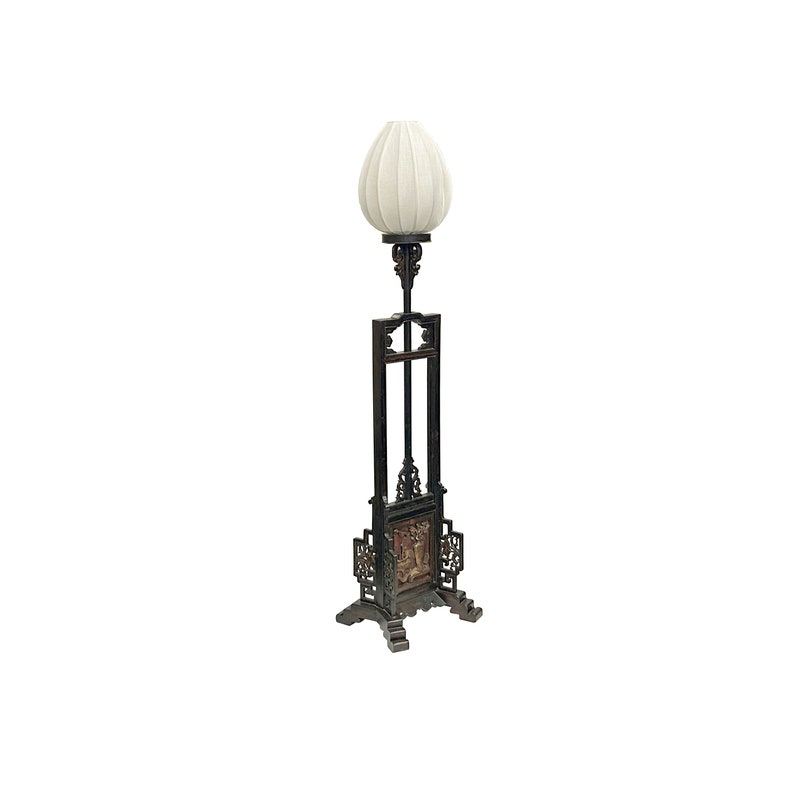 Vintage Chinese Brown Wood Floor Lamp Flower Vase Carving Base ws3765E image 3