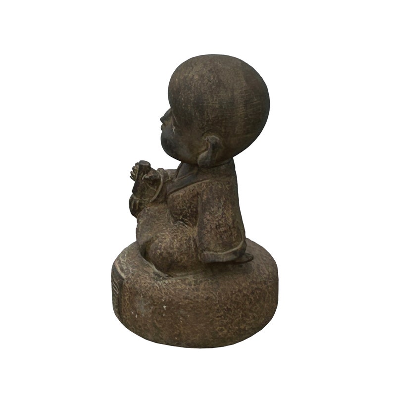 Oriental Gray Stone Little Lohon Monk Drawing Book Statue ws3636E image 5