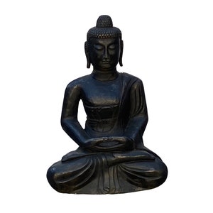 Chinese Black Color Stone Carved Sitting Buddha Amitabha Shakyamuni ...