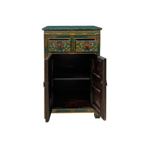 Distressed Teal Blue Green Tibetan Floral End Table Nightstand Cabinet cs7621E image 5