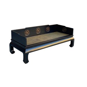 Chinese Solid Wood Black Lacquer Golden Dragon Relief Motif DayBed Couch cs7810E image 8