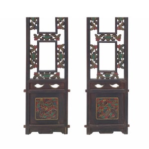 Pair Chinese Vintage Restored Wood Brown Flower Carving Wall Hanging Art cs6968E image 5