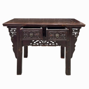 Chinese Vintage 2 Drawers Carving Brown Side Table Cabinet cs7752E image 2