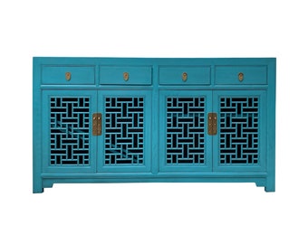 Asian Pastel Blue Shutter Doors Hardware Sideboard Credenza Console Cabinet cs7522E