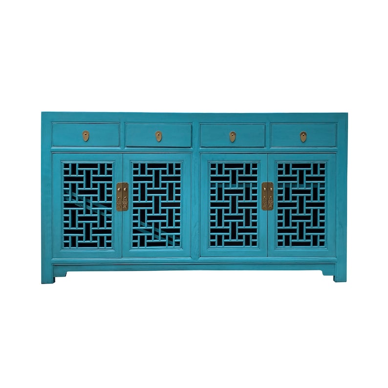 Asian Pastel Blue Shutter Doors Hardware Sideboard Credenza Console Cabinet cs7522E image 1