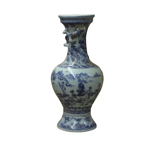 Chinese Blue White Porcelain Precise House Yard Scenery Vase ws736E