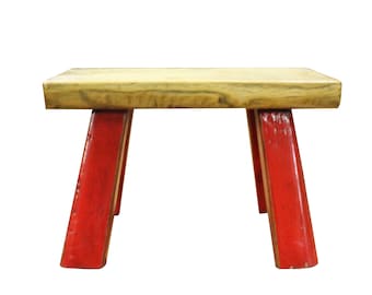 Raw Wood Top Finish Rede Legs Rectangular Short Stool Table cs5615E
