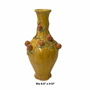 Handmade Chinese Ceramic Distressed Yellow Peach Theme Vase ws1769E image 3