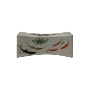 Chinese Off White Porcelain Fishes Rectangular Display Paperweight ws2082E image 1