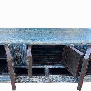 Chinese Distressed Dark Blue Vases Relief Pattern TV Console Table Cabinet cs7738E image 6