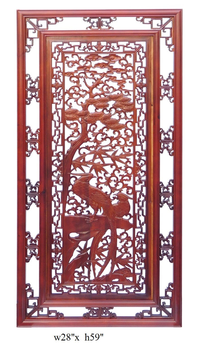 Chinese Oriental Rectangular Vertical Birds Wood Wall Panel cs1362-2E image 4