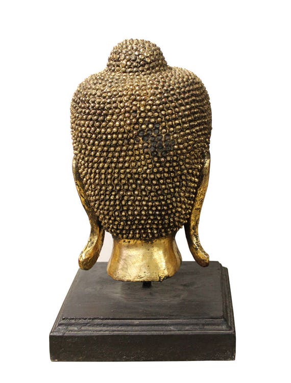 Quality Handcrafted Wood Gold Color Serene Peaceful Meditate Buddha Head On Stand n271S Quality Handcrafted Wood Gold Color Serene Peaceful Meditate Buddha Head On Stand n271S