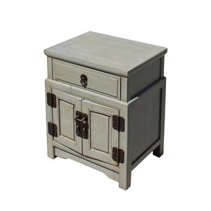 Chinese Distressed Light Gray Metal Hardware End Table Nightstand cs3917E image 3