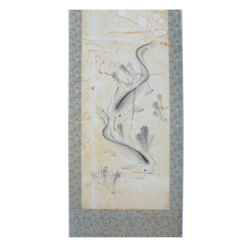 Set of 4 Chinese Calligraphy Ink Fishes Drawing Scroll Paintings Wall ...