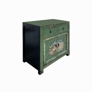 Chinese Distressed Apple Green Graphic Sideboard Console Cabinet cs7692E image 3