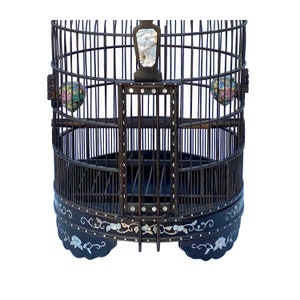 Chinese Tan Rosewood Mother of Pearl Inlay Round Collectable Birdcage cs7323E image 6