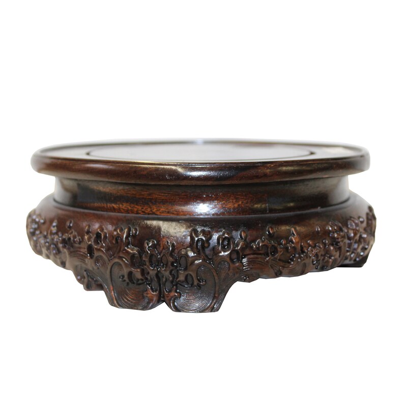 Brown Wood Carving Round Table Top Stand Display Easel Etsy