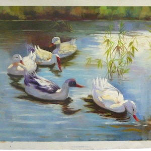 Oil Paint Canvas Art Ducks Family Wall Decor Painting cs320E