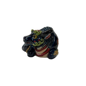 Navy Blue Small Ceramic Artistic Ox Buffalo Figure Display Art ws3239E