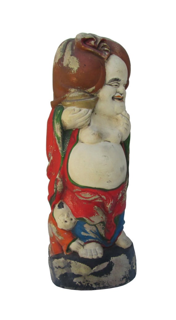 Hand Carved Camphor Wood Standing Happy Buddha Statue jz120S Hand Carved Camphor Wood Standing Happy Buddha Statue jz120S