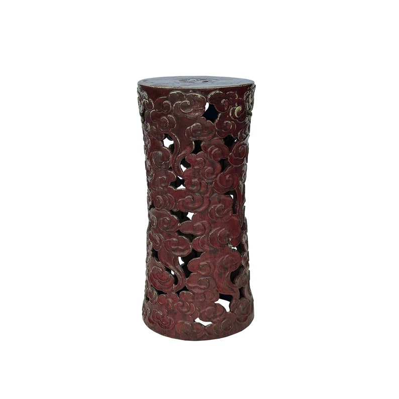 Ceramic Brick Red Cloud Scroll Round Tall Pedestal Table Display Stand ws3524E image 4