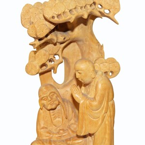 Zen Master Lecture Under Juniper Tree Box Wood Carving Figure n591E image 5