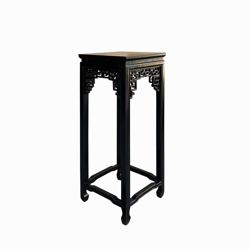 Chinese Black Lacquer Square Ru Yi Tall Plant Stand Pedestal Table cs7716E image 5