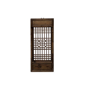 Chinese Vintage Restored Wood Geometric Pattern Brown Wall Hanging Art ws3743E image 1